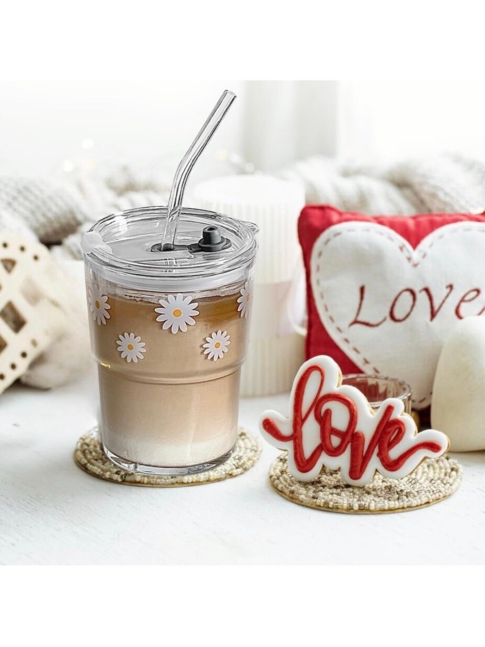 13 oz glass tumbler with straw and lid